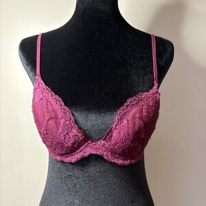 La Perla Plumb Lace Push Up Bra Padded Underwire Strappy 34C Luxury Lingerie